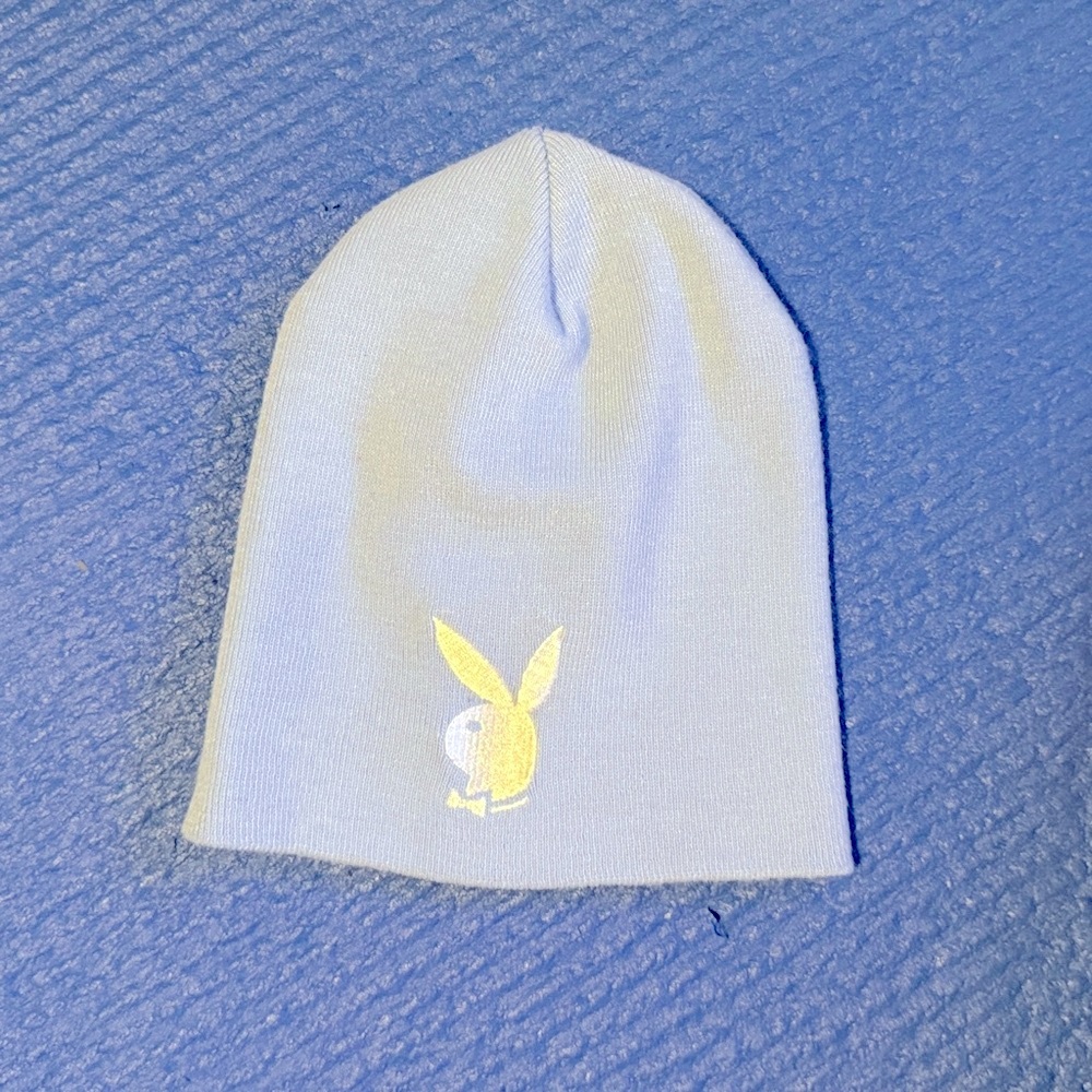 Vintage Light Blue Playboy Beanie with Embroidered Bunny